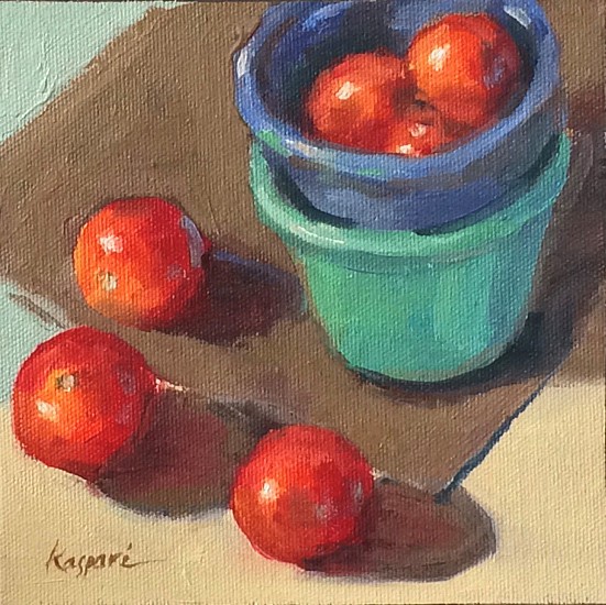 Debby Kaspari, COLLECTING (6 TOMATOES)
Oil on Canvas Panel, 6 x 6 in. (15.2 x 15.2 cm)
KAS145